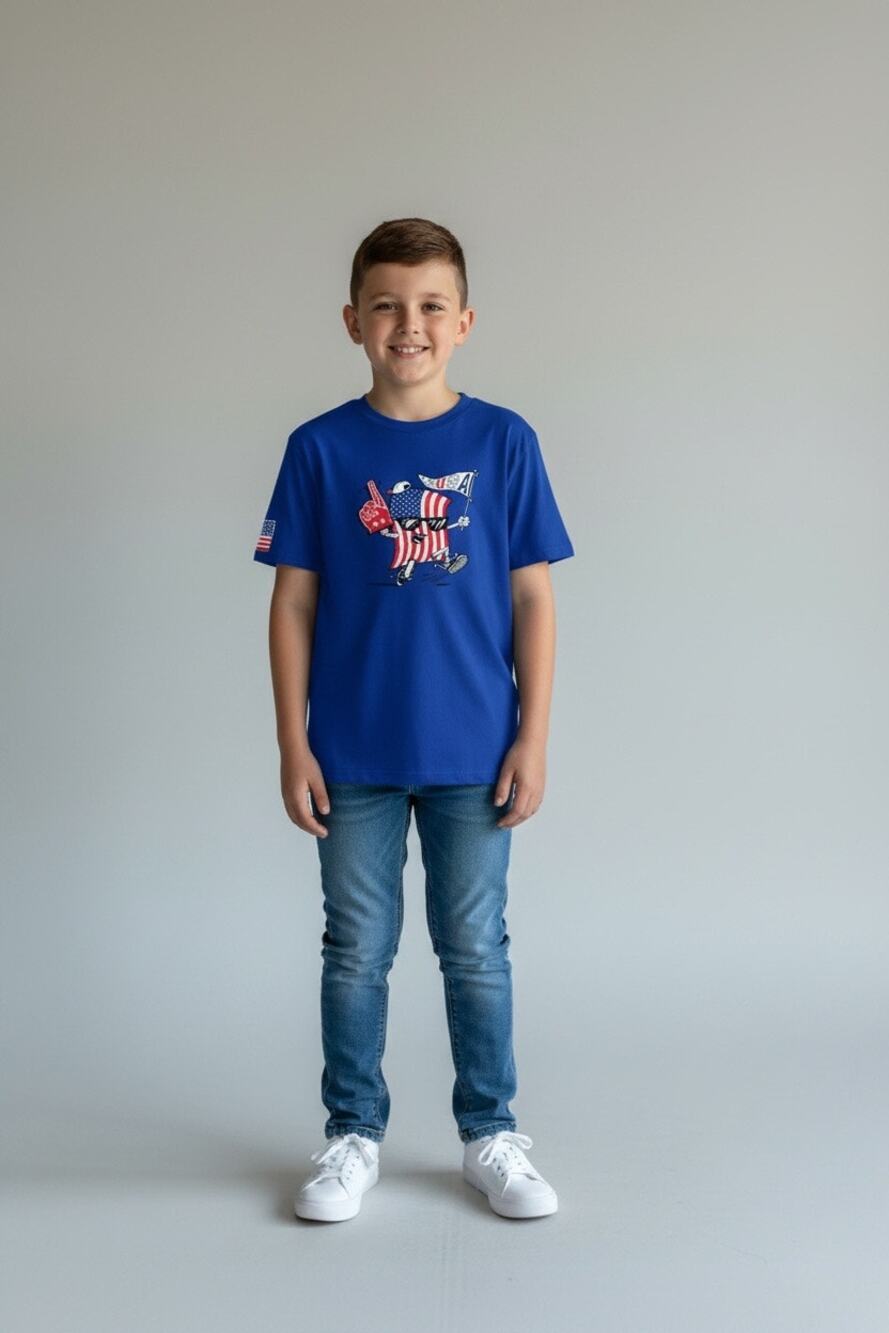 Under Armour Boys YMD Medium Blue USA Flag Graphic Short Sleeve T Shirt